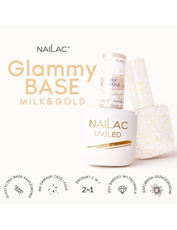 NAILAC Hybryda BAZA Glammy MILK & GOLD 7ml