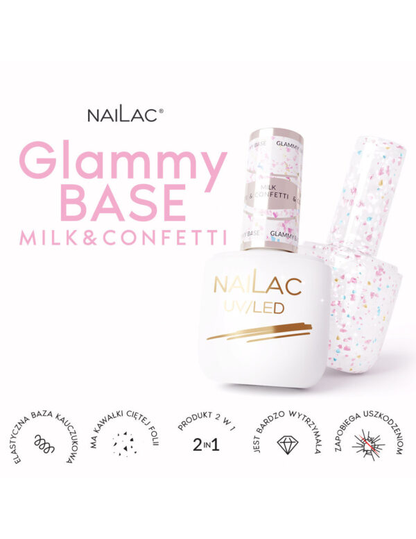 NAILAC Hybryda BAZA Glammy MILK & CONFETTI 7ml